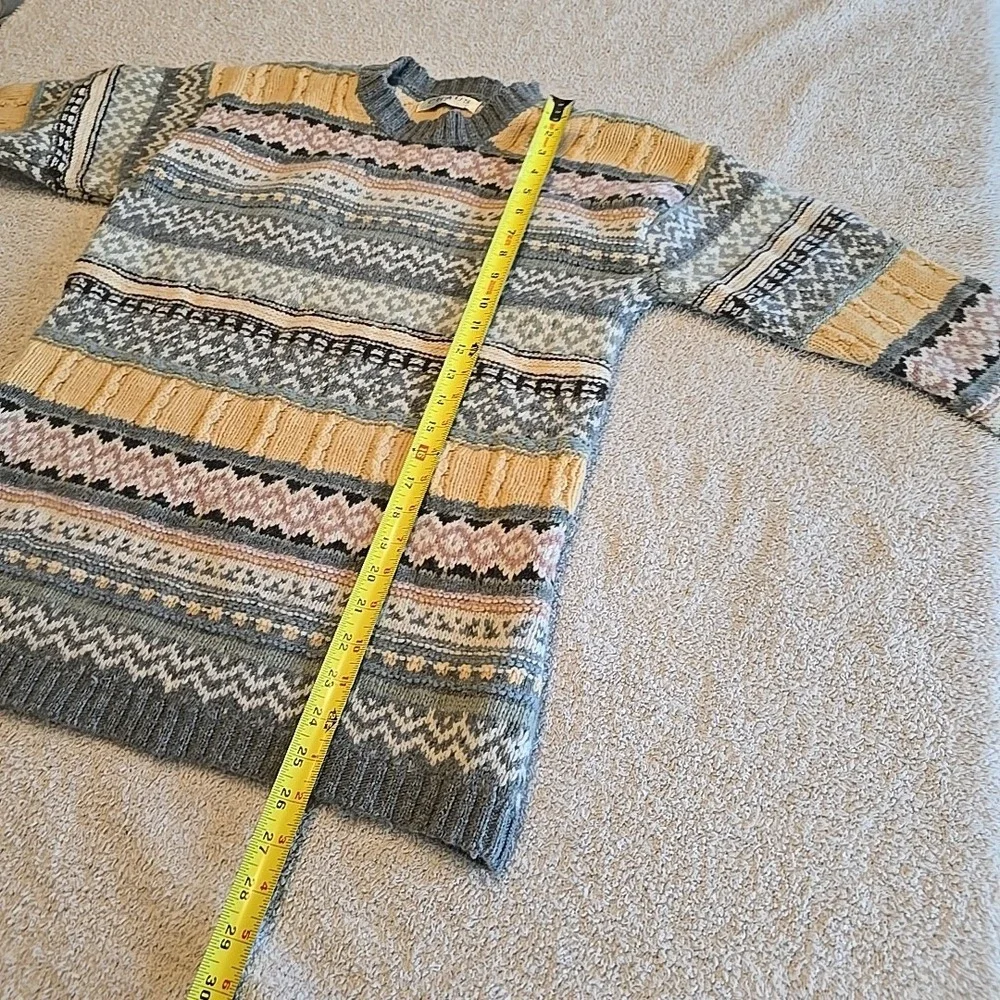 CHAUS Sport Womens S 100% Lambswool Pink Gray Yellow Stripe‎ Pullover Sweater
